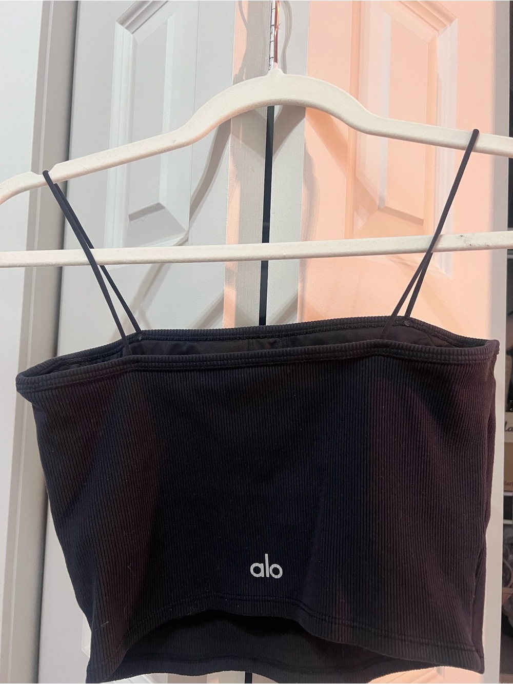 ALO Yoga Black Ribbed Crop Tank with Thin Straps